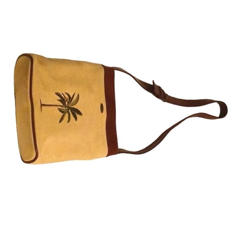 Scala Tan Canvas Palm Tree Bag Brown Leather Trim… - image 8